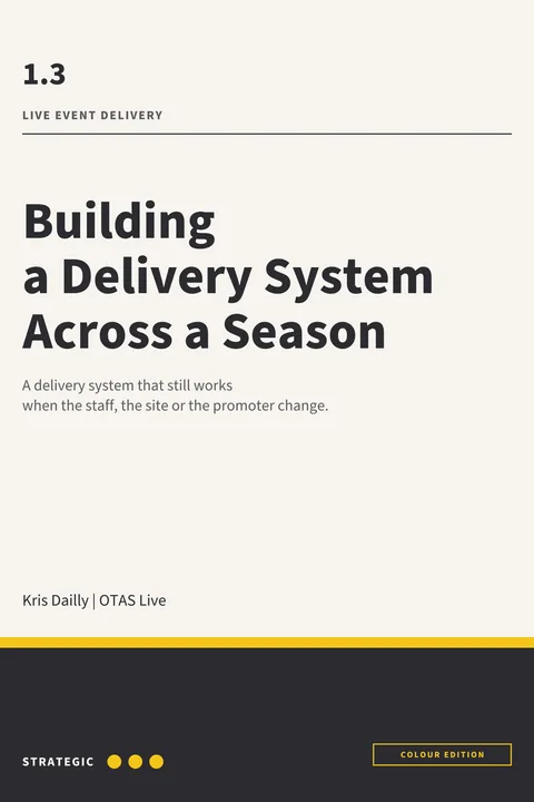 Front cover of Building a Delivery System Across a Season, OTAS Live handbook 1.3, Live Event Delivery, Strategic level.
